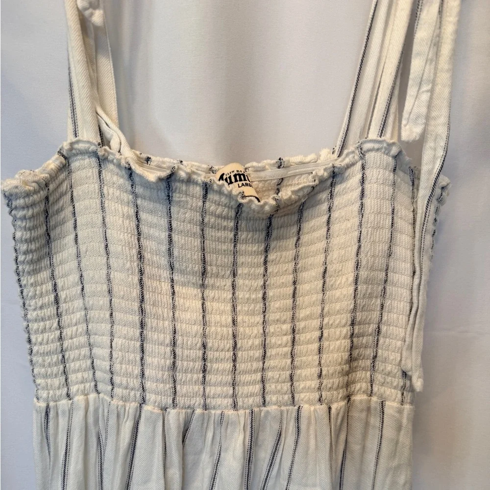 Show Me Your Mumu Women’s Size Large Ivory Blue‎ Striped Shoulder Tie Sundress